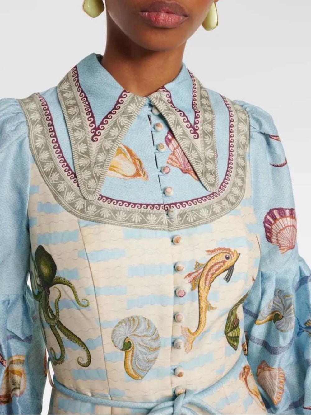 Alemais Light Blue Seashell-Print Long Sleeve Midi Dress US 6 AU 10 New with Tag - Picture 4 of 7